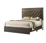 Contemporary 1pc Queen Size Bed Bedroom Furniture Upholstered Headboard Rubberwood 1pc Bedframe Gray B011P236803
