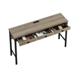 3-Drawer Long Dining Table Set with Power Outlets, Bar Kitchen Table Set with Circular PU Stools, W757134230