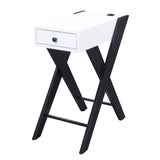 ZNTS White and Black Side Table with USB Ports B062P181408