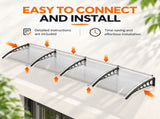 160"x40" Clear Panel Awning, One-Piece Polycarbonate Sun Panel with Black PP Bracket & Aluminum Bars 55846421