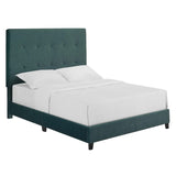 Queen Size Green Velvet Tufted Upholstered Platform Bed B108P160256
