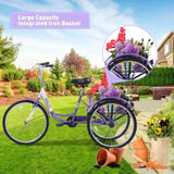 ZNTS Adult Tricycle Trikes,3-Wheel Bikes,24 Inch Wheels Cruiser Bicycles with Large Shopping Basket for W101952729