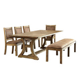 ZNTS Rustic Elegance Brown Fabric Seat 1pc Bench Bold Sturdy Design Rustic Oak Solidwood Frame Dining B011P200230