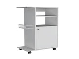 Modern Kitchen Cart 39" H, Single Door Cabinet, Four Wheels, One Side Shelf, White B097133125
