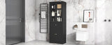 Tall Bathroom Storage Cabinet, Cabinet with Four Doors and Drawers, Adjustable Shelf, MDF Board, N725P186649B