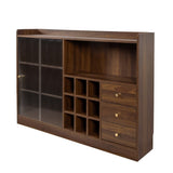 Sideboard with 2 Sliding Striped Glass Doors, Freestanding Countertop Storage Cabinet for Bottles, W331P286248