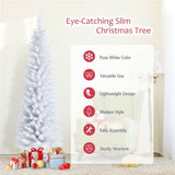 6 Feet White Artificial Christmas Pencil Tree with Folding Metal Stand 40601858