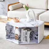 ZNTS Hexagonal MDF coffee table, characteristic pattern stickers, multi-hole design to give more storage W1151P200317