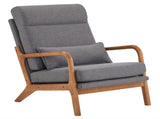 High Back Solid Wood Armrest Backrest Iron Frame Linen Indoor Leisure Chair Dark 26834411