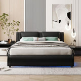 ZNTS Full Size Upholstered Faux Leather Platform Bed with LED Light Bed Frame with Slatted - Black 02525639