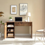 Home Office Desk Distressed Wood One Cabinet Three Shelves Faux Barn Door on Metal Euro Hinges B107P218345