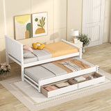 ZNTS Twin Size Platform Bed with Trundle and Drawers, White WF298815AAK