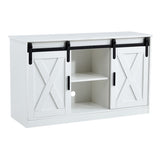 White decorative wooden TV / storage cabinet with two sliding barn doors, available for bedroom, 47276471