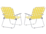 2pcs Steel Tube PP Webbing Bearing 120kg Folding Beach Chair Yellow & White 37452050