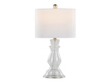 Bishop 24" Contemporary Glass Table Lamp in Clear Seeded Glass, Brushed Nickel and White Linen Shade B202P224033