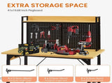48''Adjustable Workbench with pegboard, Heavy Duty Wooden Desktop Workbench with Wheels, 1600 lb. W1162P223029