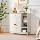 Double-Door Bathroom Cabinet with 2, Adjustable Panels, 1 Drawer and 3 Side Shelves, White 21280126