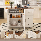 White Kitchen Island Cart with Foldable Tabletop & Drop Leaf - Mobile Breakfast Bar on Wheels with 66856892