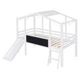 ZNTS Twin Size Loft Bed with Ladder and Slide, House Bed with Blackboard and Light Strip on the Roof, WF324323AAK