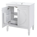 30" No Assembly Needed Vintage White Bathroom Vanity with Ceramic Sink,Two Soft-Close Doors & W2896P318470