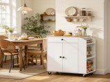 White Rolling Kitchen Island Cart with Tabletop, Storage Cabinet, Drawer, Spice Rack & Towel Bar for 04159497