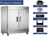 54"W Commercial Refrigerator 2 Section 2 Solid Door Stainless Steel Reach-in Refrigerator 42.2 N818P191849S