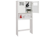 Toilet Cabinet with 2 Glass-Paneled Doors and 3 Shelves Painted MDF Bathroom Tall Cabinet 94073685