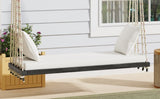 TOPMAX Patio Wooden Swing Chair, Hanging Porch Swing Bench with Cushion&Pillows, 10.8Ft Hemp Ropes N717P210136D