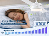 44" Ceiling Fan with Lights & Remote, Matte White Modern Fan, Reversible DC Motor, 6 Speeds, 3-Color W1367P447389