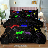 Black Video Game Comforter for Girlss Red Blue Green Purple Yellow Ink Game Controller Bedding 15525375