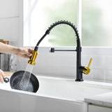 Commercial Black and Gold Kitchen Faucet with Pull Down Sprayer, Single Handle Single Lever Kitchen W1932P172321