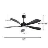 52 Inch Modern Ceiling Fan 3 Color Dimmable 5 ABS Blades Remote Control Reversible DC Motor W934P187536