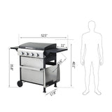 ZNTS 4-Burner Propane Gas BBQ Grill, SS Plancha, 49200BTU Output With Wire Enamel Cooking Grids For W2938P208389