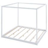 King Size Canopy Platform Bed with Support Legs,White WF309290AAK