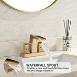 Two Handle 4 Inch Centerset Waterfall Bathroom Sink Faucet, Brushed Golden W122466880
