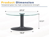 27.5-inch diameter round tempered glass coffee table. 17.7 inches high, supported by a black metal W1512P510326