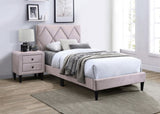 Twin Size Bed w Adjustable Headboard 1pc Bedframe, Light Pink Velvet Upholstered Youth Bedroom B011P190166