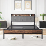 Queen Size Bed Frame, Storage Headboard with Charging Station, Solid and Stable, Noise Free, No Box W840120029