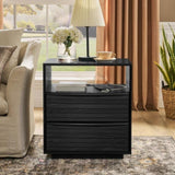 Mid Century Modern Nightstand with Charging Station & Outlet Hole & 2 Solid Wood Drawers, Louver W1801P303391