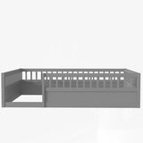 ZNTS Full Floor Bed Frame with Fence, Wood Kids Floor Beds Frame for Bedroom Playroom,Gray W2593P164751