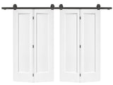 72 in. x 80 in. Hollow Core 1-Panel White MDF Composite Double Bi-Fold Barn Doors with Sliding B2763P491034