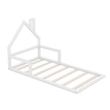 Twin Size Wood Floor Bed with House-shaped Headboard, White WF304145AAK