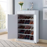 White Shoe Storage Cabinet with Fives Shelves, Two Drawers, Fits 15 Pairs of Shoes B107130885