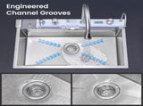 Pull-out Faucet Single Bowl Sink Kitchen Vegetable Sink 304 30"x18" Whale Waterfall Sink Stainless 95544308