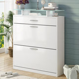 ON-TREND Slim Entryway Organizer with 2 Flip Drawers, Tempered Glass Top Shoe WF303589AAK