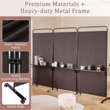 3-Panel Folding Divider with Lockable Wheels and 3 Metal Shelves Brown 47056717