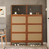 Rattan Shoe Cabinet for Entryway, Free Standing Shoe Rack with 3 Flip Drawers & Black Pegboard, W1801P172870