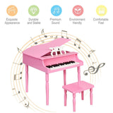 Pink Kids Piano 30-Key Wood Toy Kids Grand Piano with Bench and Music Rack 01522365