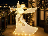 White Cloth Christmas Angel 3.6ft with Moving Wings, 102 LED Warm White Lighted Angel, Plug-in 12V 97723944