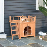 ZNTS Natural Wood 2-Level Wooden Cat House with Lockable Wire Door 15770241